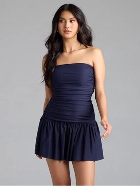 Windsor Navy Blue Strapless Skater dress